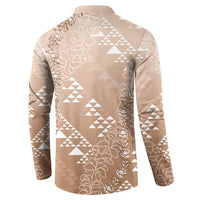 Hawaii Beige Kapa Button Sweatshirt Vintage 'Ohe Kāpala Motifs Mix Plumeria Leis LT7 - Polynesian Pride