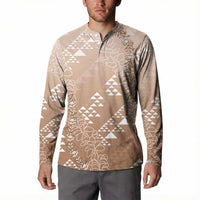 Hawaii Beige Kapa Button Sweatshirt Vintage 'Ohe Kāpala Motifs Mix Plumeria Leis LT7 - Polynesian Pride