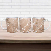 Hawaii Beige Kapa Ceramic Mug Vintage 'Ohe Kāpala Motifs Mix Plumeria Leis LT7 - Polynesian Pride
