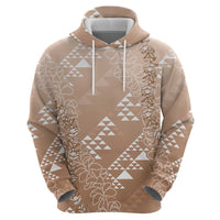 Hawaii Beige Kapa Hoodie Vintage 'Ohe Kāpala Motifs Mix Plumeria Leis LT7 - Polynesian Pride