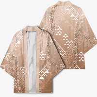 Hawaii Beige Kapa Kimono Vintage 'Ohe Kāpala Motifs Mix Plumeria Leis