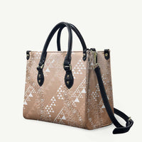 Hawaii Beige Kapa Leather Bag Vintage 'Ohe Kāpala Motifs Mix Plumeria Leis LT7 Beige - Polynesian Pride