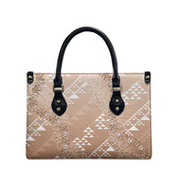 Hawaii Beige Kapa Leather Bag Vintage 'Ohe Kāpala Motifs Mix Plumeria Leis LT7 - Polynesian Pride