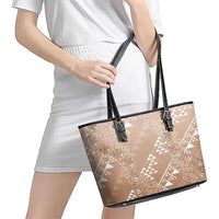 Hawaii Beige Kapa Leather Tote Bag Vintage 'Ohe Kāpala Motifs Mix Plumeria Leis LT7 - Polynesian Pride