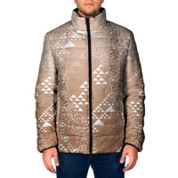 Hawaii Beige Kapa Padded Jacket Vintage 'Ohe Kāpala Motifs Mix Plumeria Leis LT7 Men Beige - Polynesian Pride