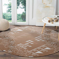 Hawaii Beige Kapa Round Carpet Vintage 'Ohe Kāpala Motifs Mix Plumeria Leis LT7 - Polynesian Pride