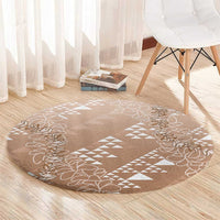 Hawaii Beige Kapa Round Carpet Vintage 'Ohe Kāpala Motifs Mix Plumeria Leis LT7 - Polynesian Pride