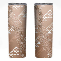 Hawaii Beige Kapa Skinny Tumbler Vintage 'Ohe Kāpala Motifs Mix Plumeria Leis