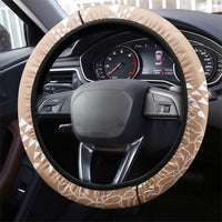 Hawaii Beige Kapa Steering Wheel Cover Vintage 'Ohe Kāpala Motifs Mix Plumeria Leis LT7 - Polynesian Pride