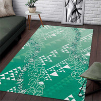 Hawaii Jade Green Kapa Area Rug Vintage 'Ohe Kāpala Motifs Mix Plumeria Leis