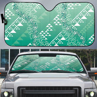 Hawaii Jade Green Kapa Auto Sun Shade Vintage 'Ohe Kāpala Motifs Mix Plumeria Leis LT7 Jade Green - Polynesian Pride