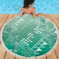 Hawaii Jade Green Kapa Beach Blanket Vintage 'Ohe Kāpala Motifs Mix Plumeria Leis LT7 - Polynesian Pride