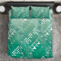 Hawaii Jade Green Kapa Bedding Set Vintage 'Ohe Kāpala Motifs Mix Plumeria Leis LT7 Jade Green - Polynesian Pride