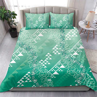 Hawaii Jade Green Kapa Bedding Set Vintage 'Ohe Kāpala Motifs Mix Plumeria Leis LT7 - Polynesian Pride