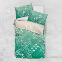 Hawaii Jade Green Kapa Bedding Set Vintage 'Ohe Kāpala Motifs Mix Plumeria Leis LT7 US Twin 172cm x 218cm Jade Green - Polynesian Pride