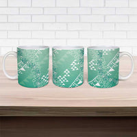 Hawaii Jade Green Kapa Ceramic Mug Vintage 'Ohe Kāpala Motifs Mix Plumeria Leis LT7 - Polynesian Pride
