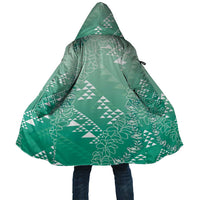 Hawaii Jade Green Kapa Cloak Vintage 'Ohe Kāpala Motifs Mix Plumeria Leis