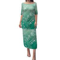 Hawaii Jade Green Kapa Family Matching Puletasi and Hawaiian Shirt Vintage 'Ohe Kāpala Motifs Mix Plumeria Leis
