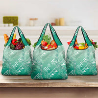 Hawaii Jade Green Kapa Grocery Bag Vintage 'Ohe Kāpala Motifs Mix Plumeria Leis