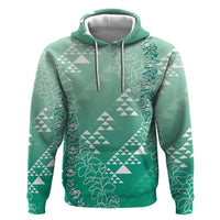 Hawaii Jade Green Kapa Hoodie Vintage 'Ohe Kāpala Motifs Mix Plumeria Leis