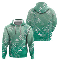 Hawaii Jade Green Kapa Hoodie Vintage 'Ohe Kāpala Motifs Mix Plumeria Leis
