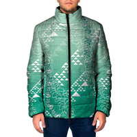 Hawaii Jade Green Kapa Padded Jacket Vintage 'Ohe Kāpala Motifs Mix Plumeria Leis LT7 Men Jade Green - Polynesian Pride