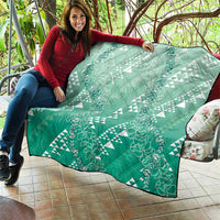 Hawaii Jade Green Kapa Quilt Vintage 'Ohe Kāpala Motifs Mix Plumeria Leis