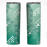 Hawaii Jade Green Kapa Skinny Tumbler Vintage 'Ohe Kāpala Motifs Mix Plumeria Leis
