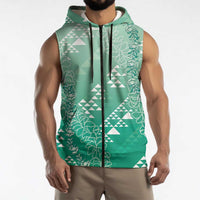 Hawaii Jade Green Kapa Sleeveless Zip Hoodie Vintage 'Ohe Kāpala Motifs Mix Plumeria Leis