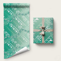 Hawaii Kapa Vintage Motifs Mix Plumeria Leis Wrapping Paper Jade Green LT7 58" × 23" Jade Green - Polynesian Pride