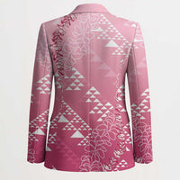 Hawaii Rose Pink Kapa Blazer Vintage 'Ohe Kāpala Motifs Mix Plumeria Leis LT7 - Polynesian Pride