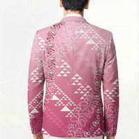 Hawaii Rose Pink Kapa Blazer Vintage 'Ohe Kāpala Motifs Mix Plumeria Leis LT7 - Polynesian Pride