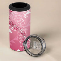 Hawaii Rose Pink Kapa 4 in 1 Can Cooler Tumbler Vintage 'Ohe Kāpala Motifs Mix Plumeria Leis