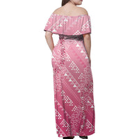 Hawaii Rose Pink Kapa Family Matching Off Shoulder Maxi Dress and Hawaiian Shirt Vintage 'Ohe Kāpala Motifs Mix Plumeria Leis