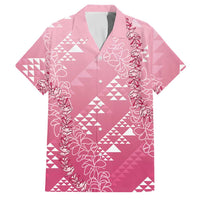 Hawaii Rose Pink Kapa Family Matching Off Shoulder Short Dress and Hawaiian Shirt Vintage 'Ohe Kāpala Motifs Mix Plumeria Leis