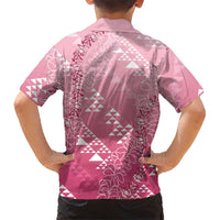 Hawaii Rose Pink Kapa Family Matching Summer Maxi Dress and Hawaiian Shirt Vintage 'Ohe Kāpala Motifs Mix Plumeria Leis