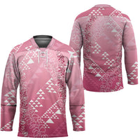 Hawaii Rose Pink Kapa Hockey Jersey Vintage 'Ohe Kāpala Motifs Mix Plumeria Leis