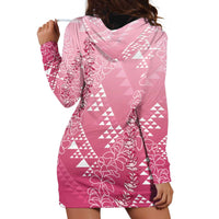 Hawaii Rose Pink Kapa Hoodie Dress Vintage 'Ohe Kāpala Motifs Mix Plumeria Leis