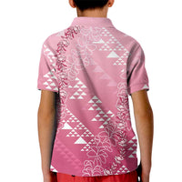 Hawaii Rose Pink Kapa Kid Polo Shirt Vintage 'Ohe Kāpala Motifs Mix Plumeria Leis