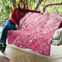 Hawaii Rose Pink Kapa Quilt Vintage 'Ohe Kāpala Motifs Mix Plumeria Leis