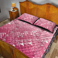 Hawaii Rose Pink Kapa Quilt Bed Set Vintage 'Ohe Kāpala Motifs Mix Plumeria Leis