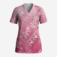 Hawaii Rose Pink Kapa Scrub Top Vintage 'Ohe Kāpala Motifs Mix Plumeria Leis LT7 Adult Rose Pink - Polynesian Pride