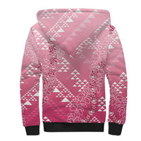 Hawaii Rose Pink Kapa Sherpa Hoodie Vintage 'Ohe Kāpala Motifs Mix Plumeria Leis