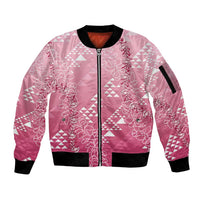 Hawaii Rose Pink Kapa Sleeve Zip Bomber Jacket Vintage 'Ohe Kāpala Motifs Mix Plumeria Leis LT7 Unisex Rose Pink - Polynesian Pride