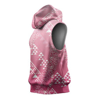 Hawaii Rose Pink Kapa Sleeveless Hoodie Vintage 'Ohe Kāpala Motifs Mix Plumeria Leis