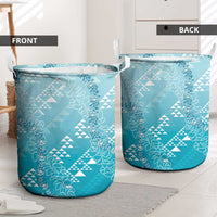 Hawaii Turquoise Kapa Laundry Basket Vintage 'Ohe Kāpala Motifs Mix Plumeria Leis LT7 - Polynesian Pride