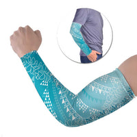 Hawaii Turquoise Kapa Arm Sleeves Vintage 'Ohe Kāpala Motifs Mix Plumeria Leis LT7 Set of 2 Turquoise - Polynesian Pride