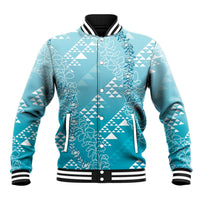 Hawaii Turquoise Kapa Baseball Jacket Vintage 'Ohe Kāpala Motifs Mix Plumeria Leis LT7 Unisex Turquoise - Polynesian Pride