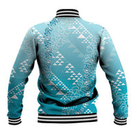 Hawaii Turquoise Kapa Baseball Jacket Vintage 'Ohe Kāpala Motifs Mix Plumeria Leis LT7 - Polynesian Pride