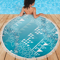 Hawaii Turquoise Kapa Beach Blanket Vintage 'Ohe Kāpala Motifs Mix Plumeria Leis LT7 - Polynesian Pride
